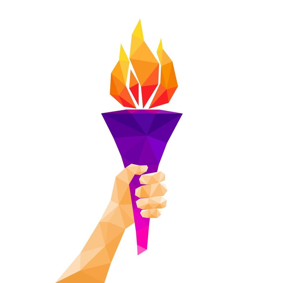 Hand holding torch. Low poly abstract geometric design. vector