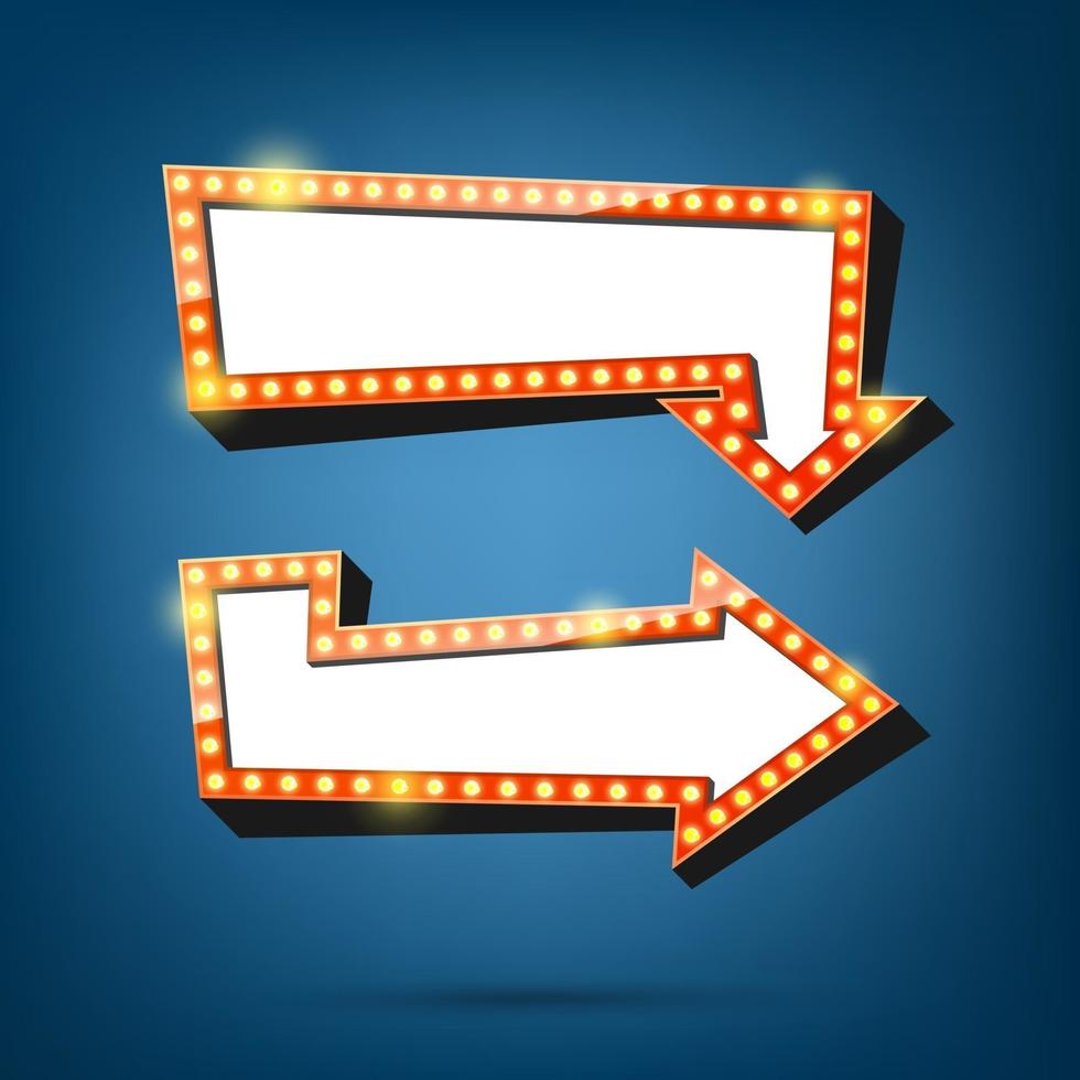 Electric bulbs billboard. Retro arrow light frames. vector