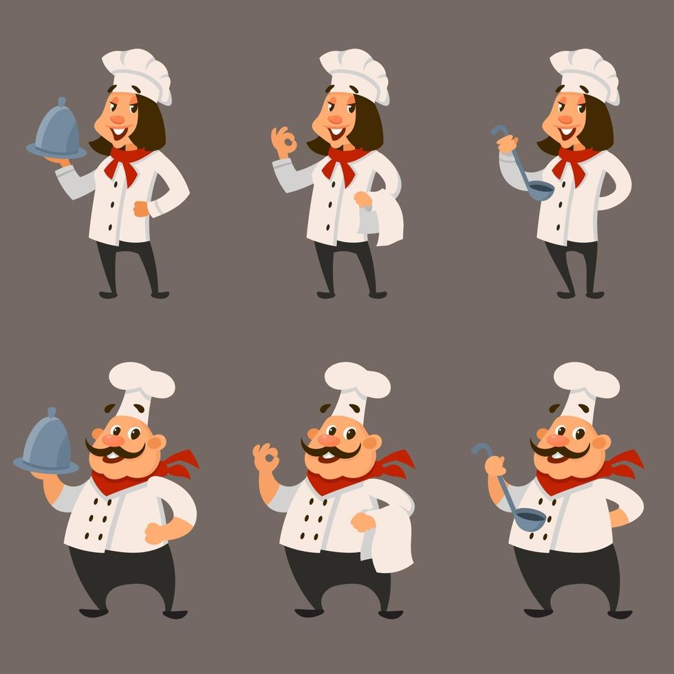 Set of chefs in different poses. vector