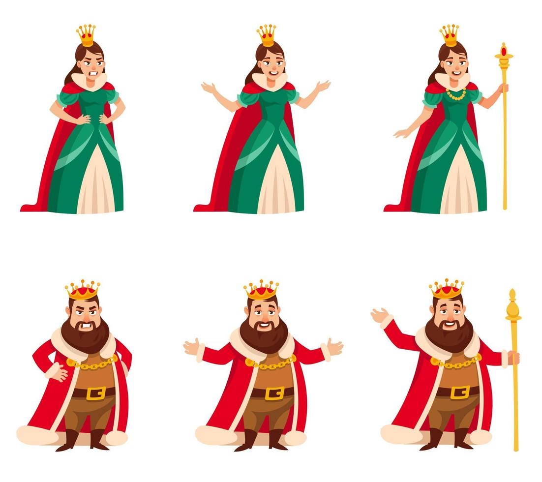 King and quin in different poses. vector