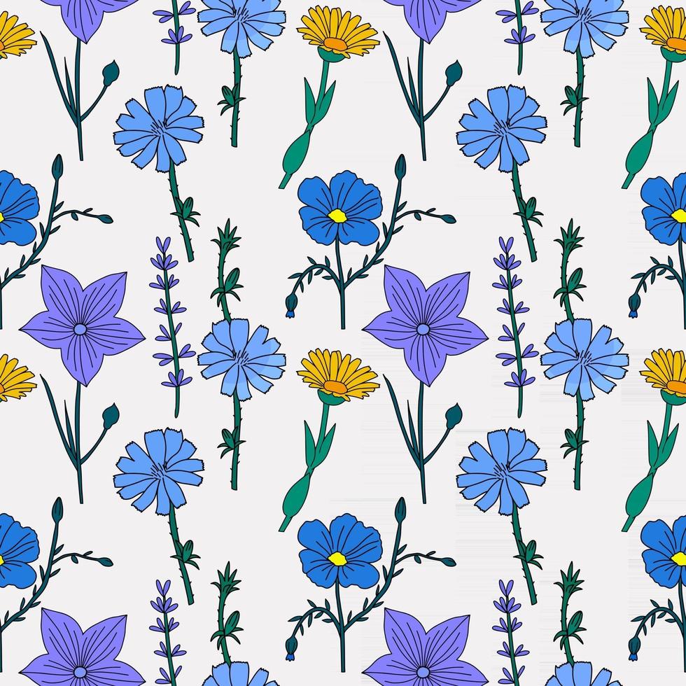 Seamless pattern with blooming wild flowers. Vector illustration