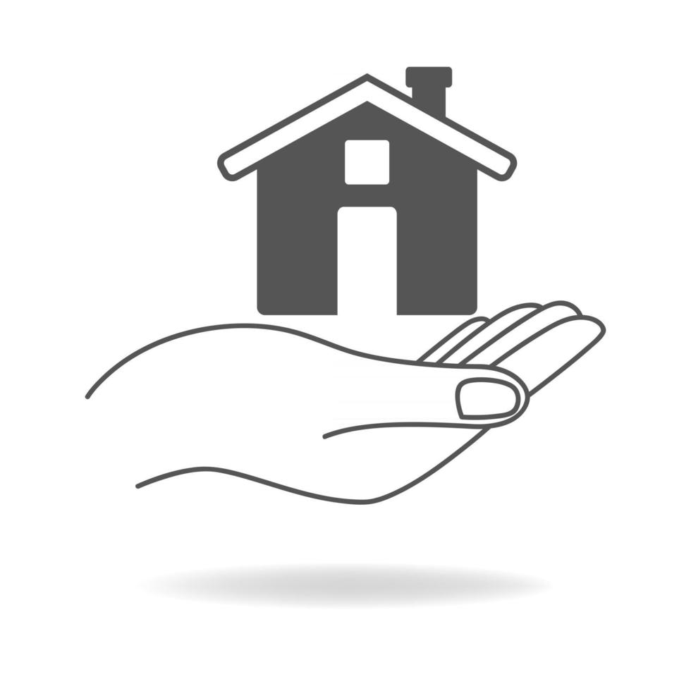 icono de línea de arte de una mano sosteniendo una casa vector