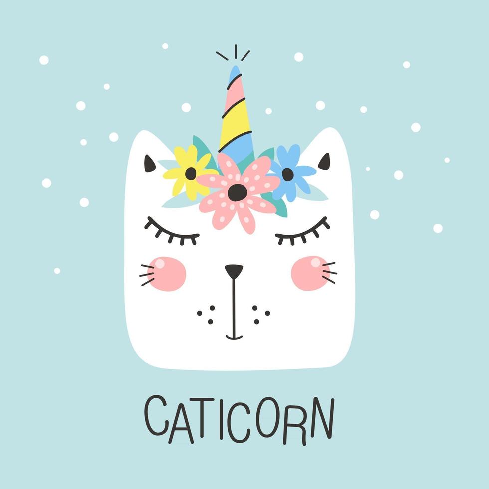 Seamless pattern with cute caticorn. Kids print. Vector