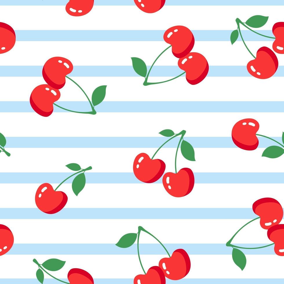 Seamless pattern with cherries on white background. Vector