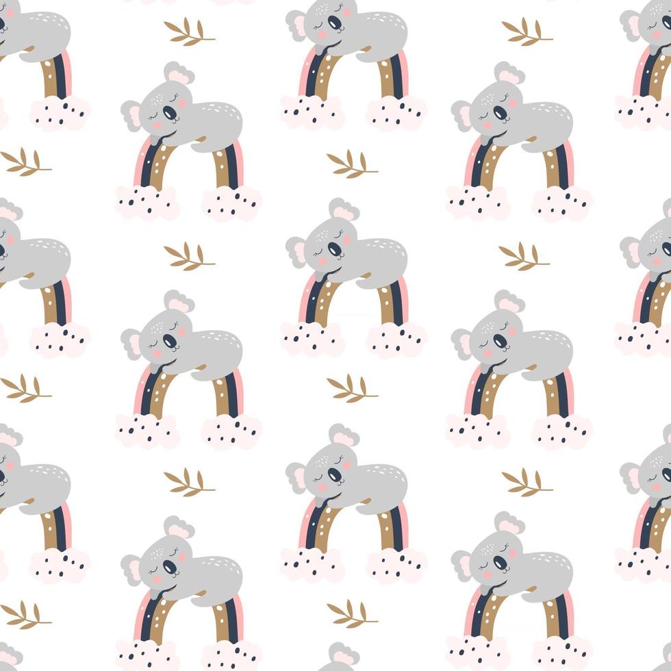 Seamless pattern with cute koala on a white background. Vector