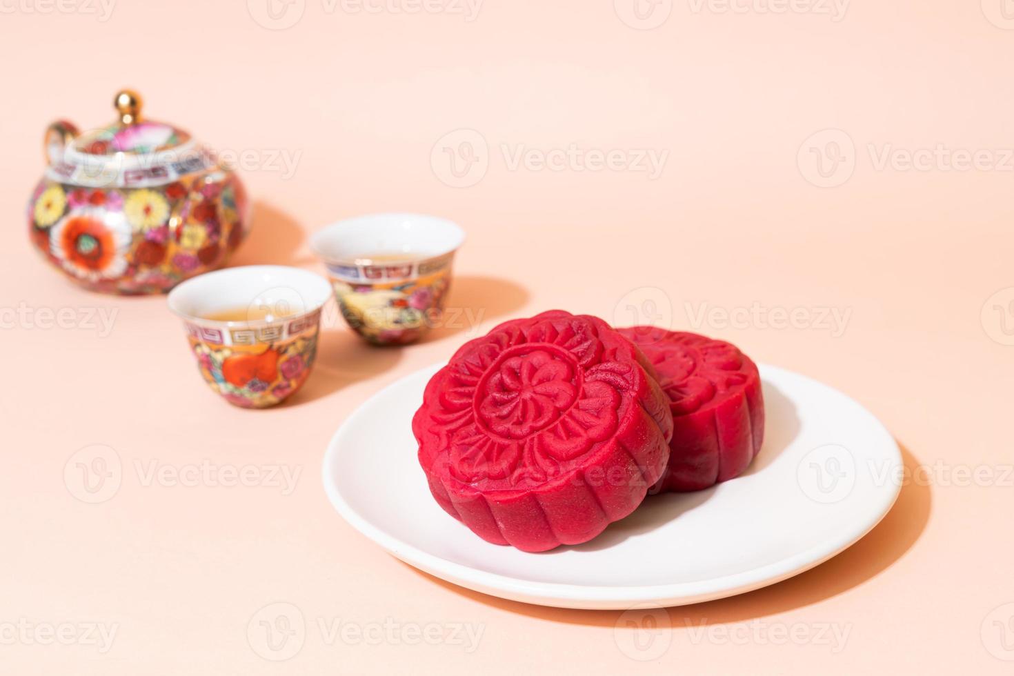 pastel de luna sabor terciopelo rojo para el festival del medio otoño foto