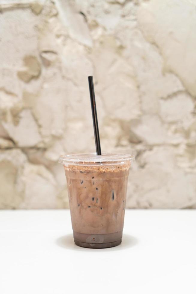 Iced chocolate milkshake in coffee shop cafe photo