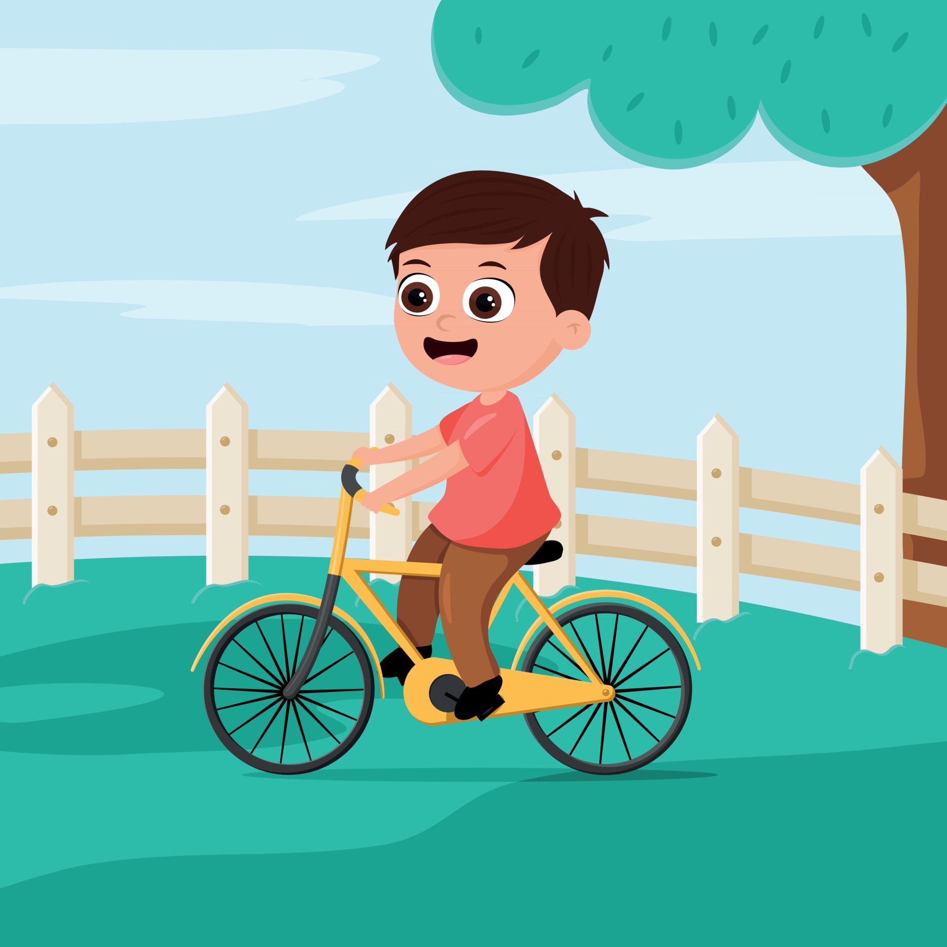 Cartoon child boy riding bicycle in a park 2993571 Vector Art at Vecteezy Cartoon child boy riding bicycle in a park 2993571 Vector Art at Vecteezy
