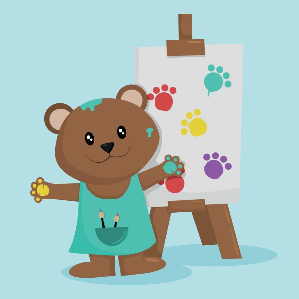 cartoon painter bear with his canvas vector