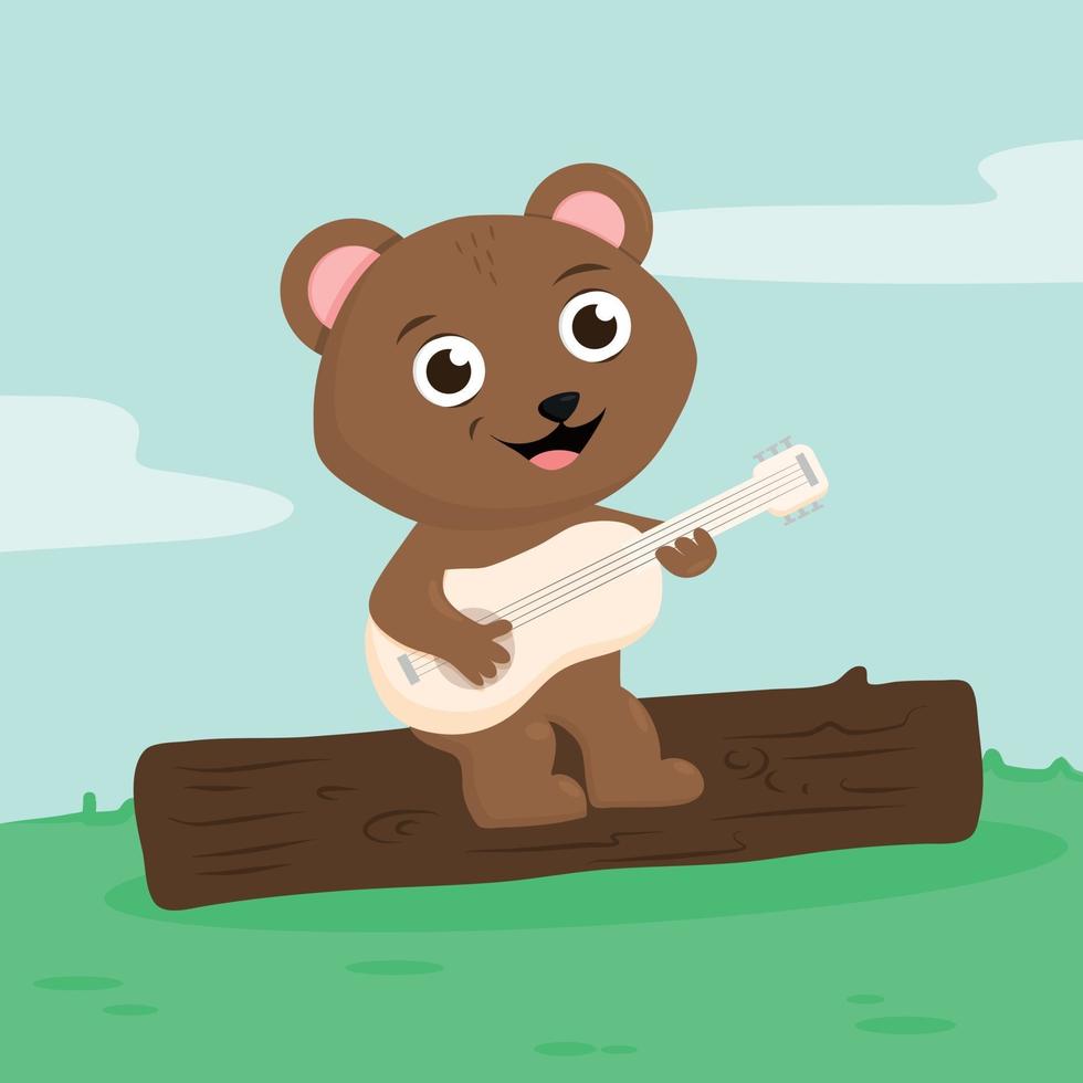cute cartoon bear with guitar vector