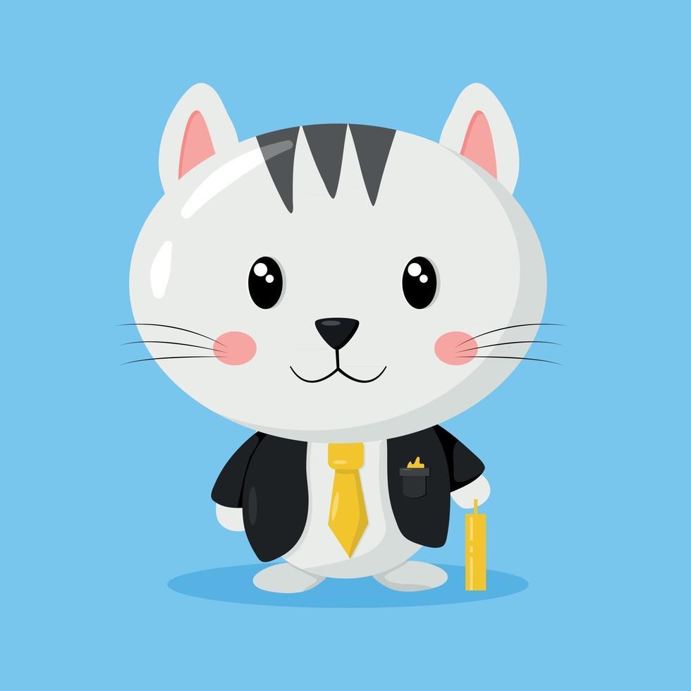 Cute business cat with his briefcase vector