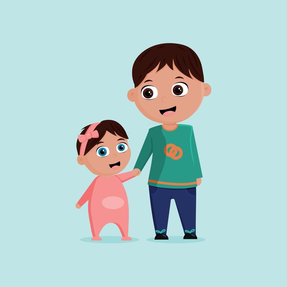 hermano con hermana bebé. ilustración familiar de dibujos animados lindo con niño vector