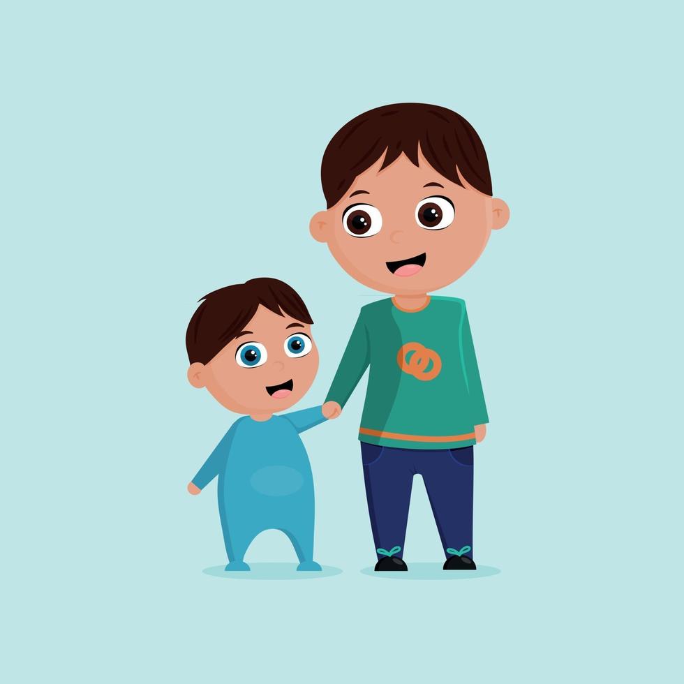 ilustración de dibujos animados de dos hermanos con bebé vector