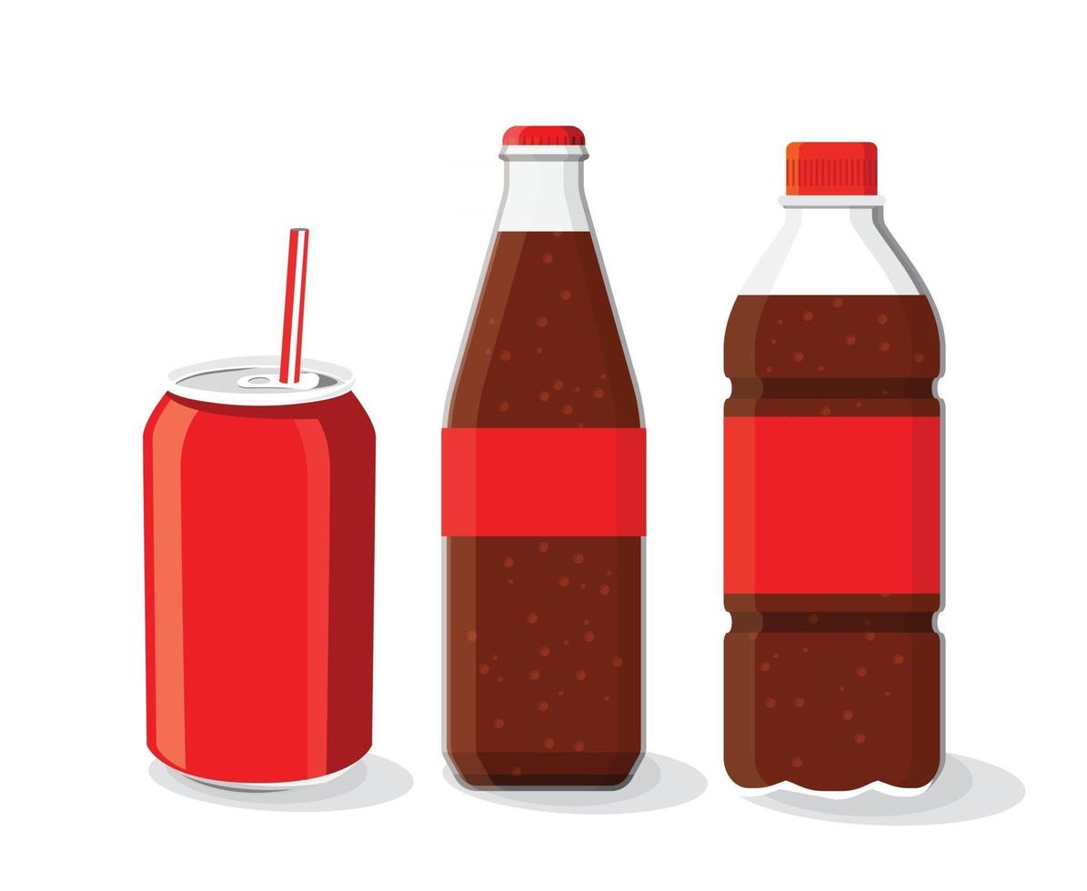 Soft drink bottle and glass, Cold coke drink with ice in a glass vector