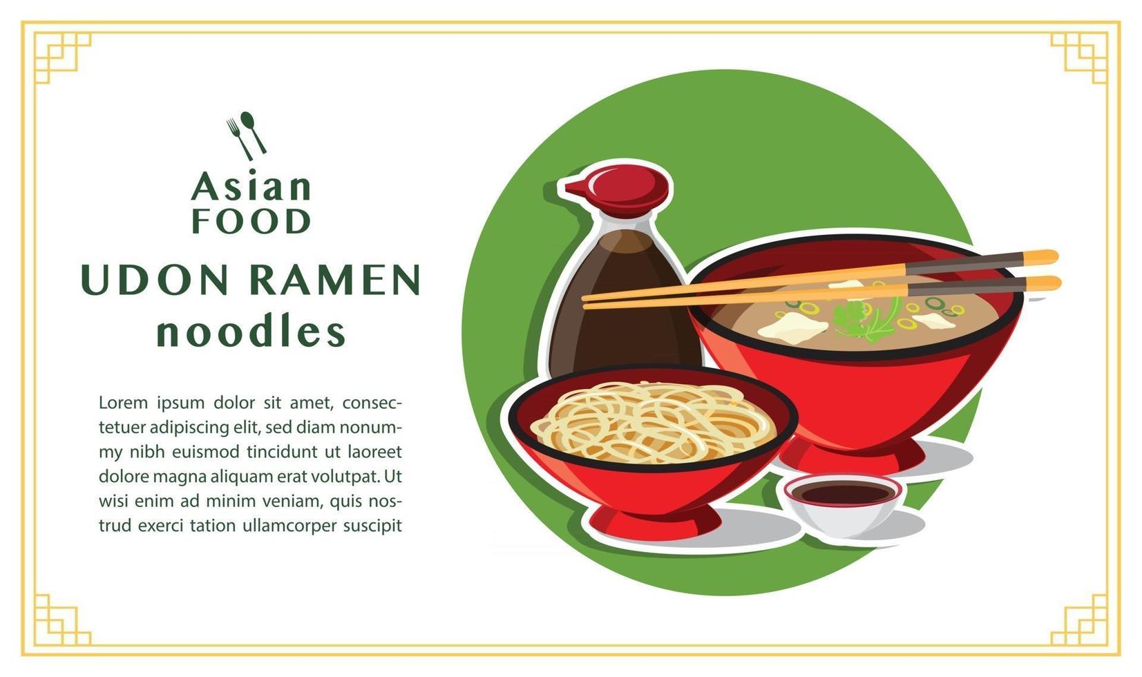 Japanese Udon Ramen On A Bowl , Noodle Soup,  Vector illustration