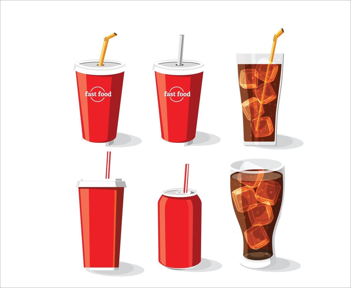 Soft drink bottle and glass, Cold coke drink with ice in a glass vector