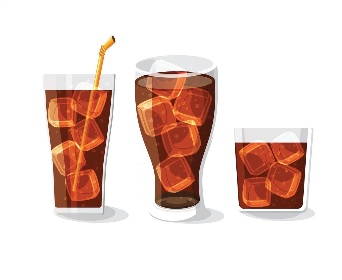 Soft drink bottle and glass set vector illustration