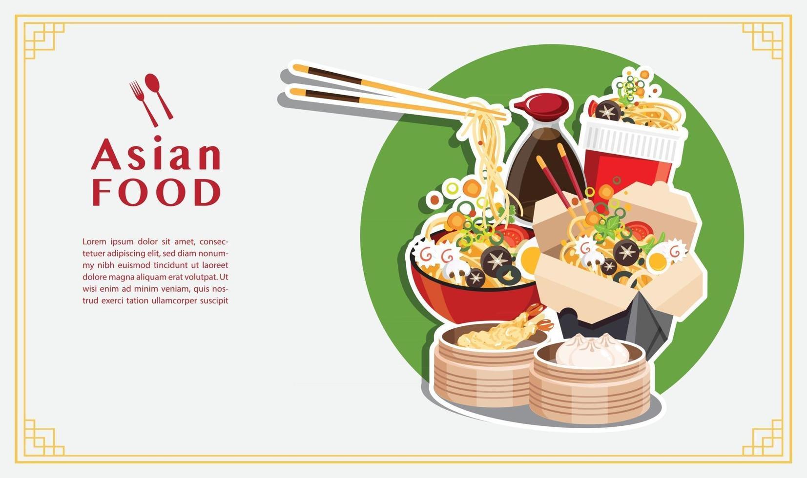 Noodle Soup, take away box, Japanese Ramen, Vector illustration