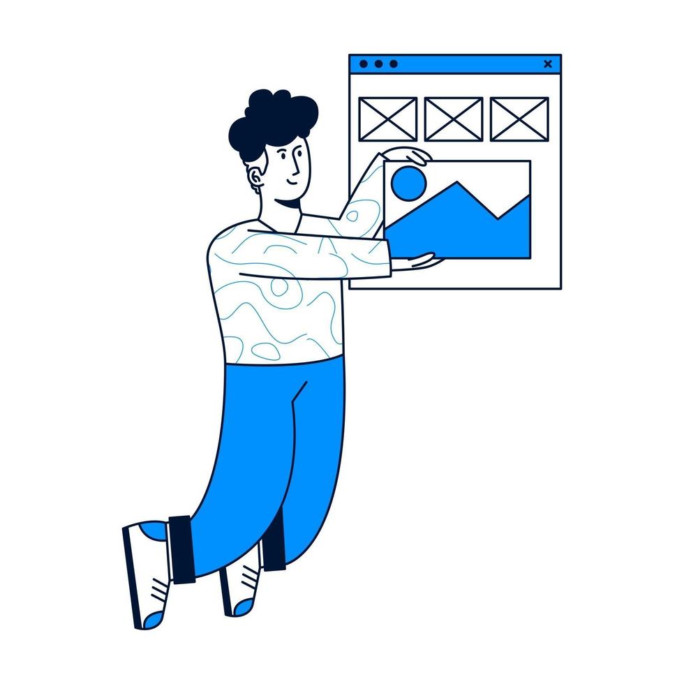 A man designing web. trendy vector illustration style.