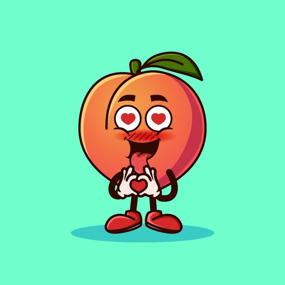 Cute Peach fruit character with love emote. vector