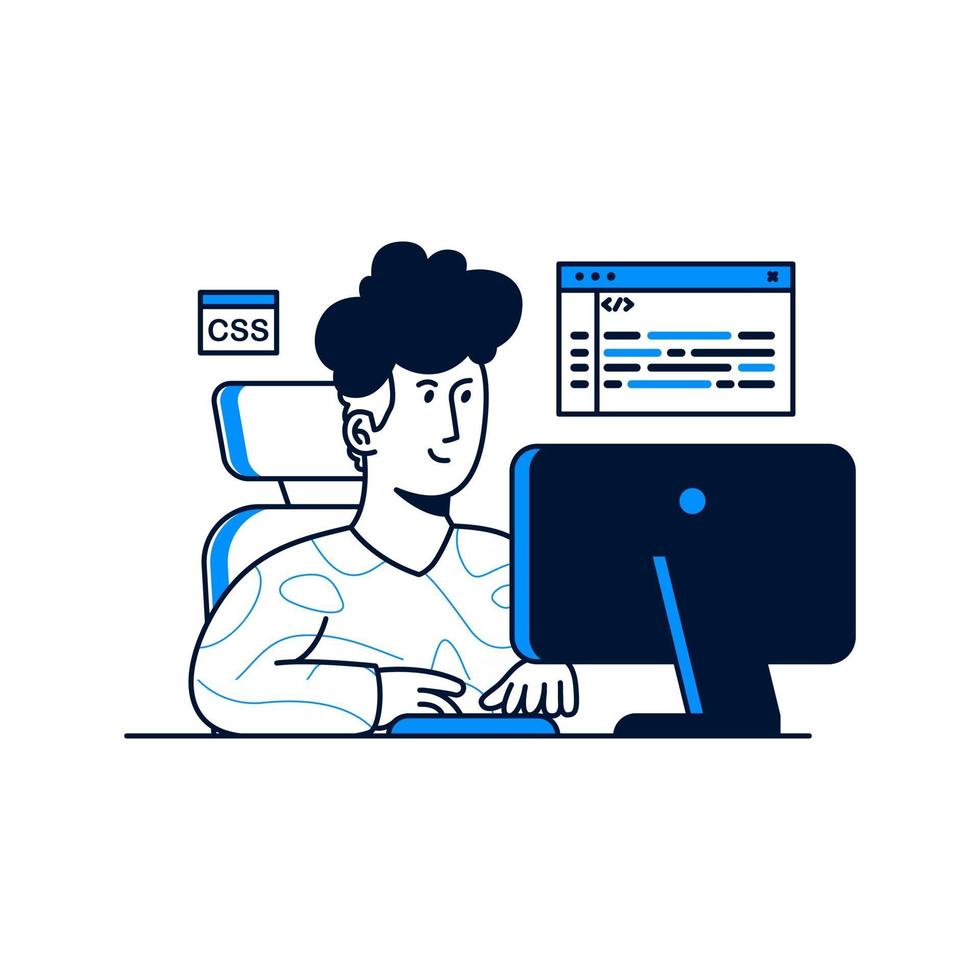 A man working on Computer to development web coding and apps. vector