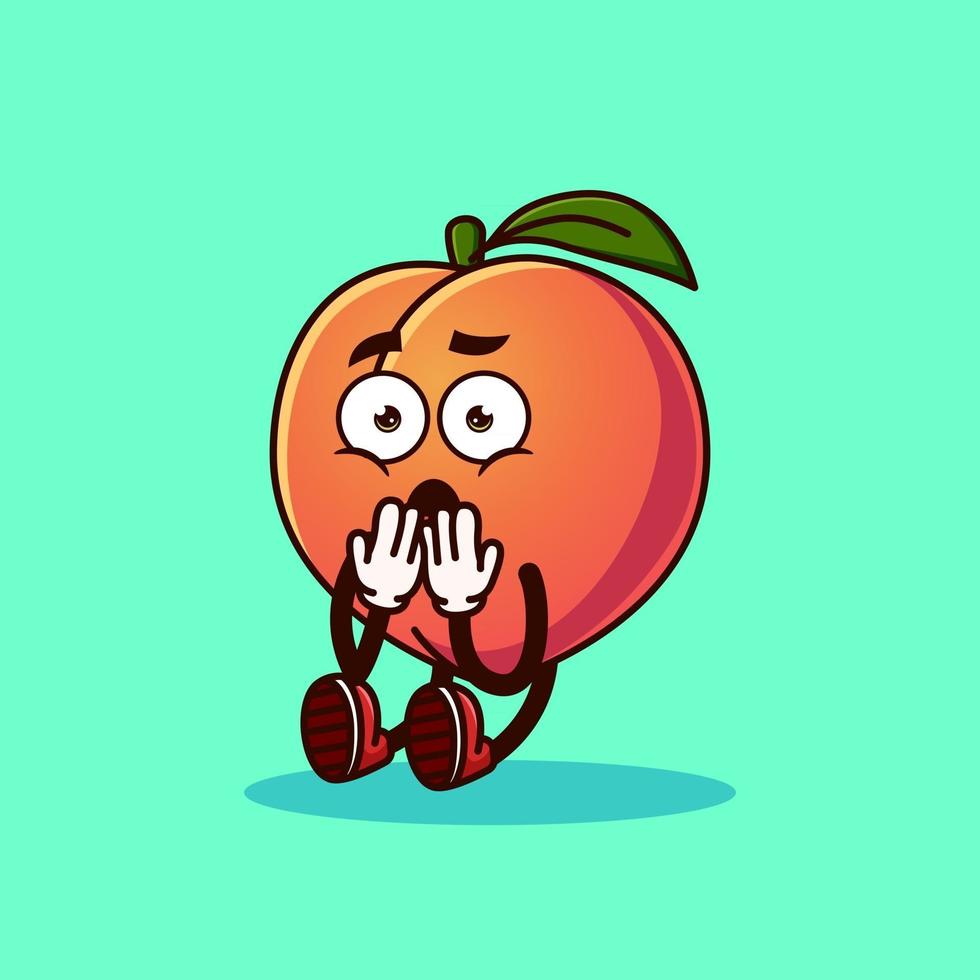 lindo personaje de fruta de durazno sorprendido. vector