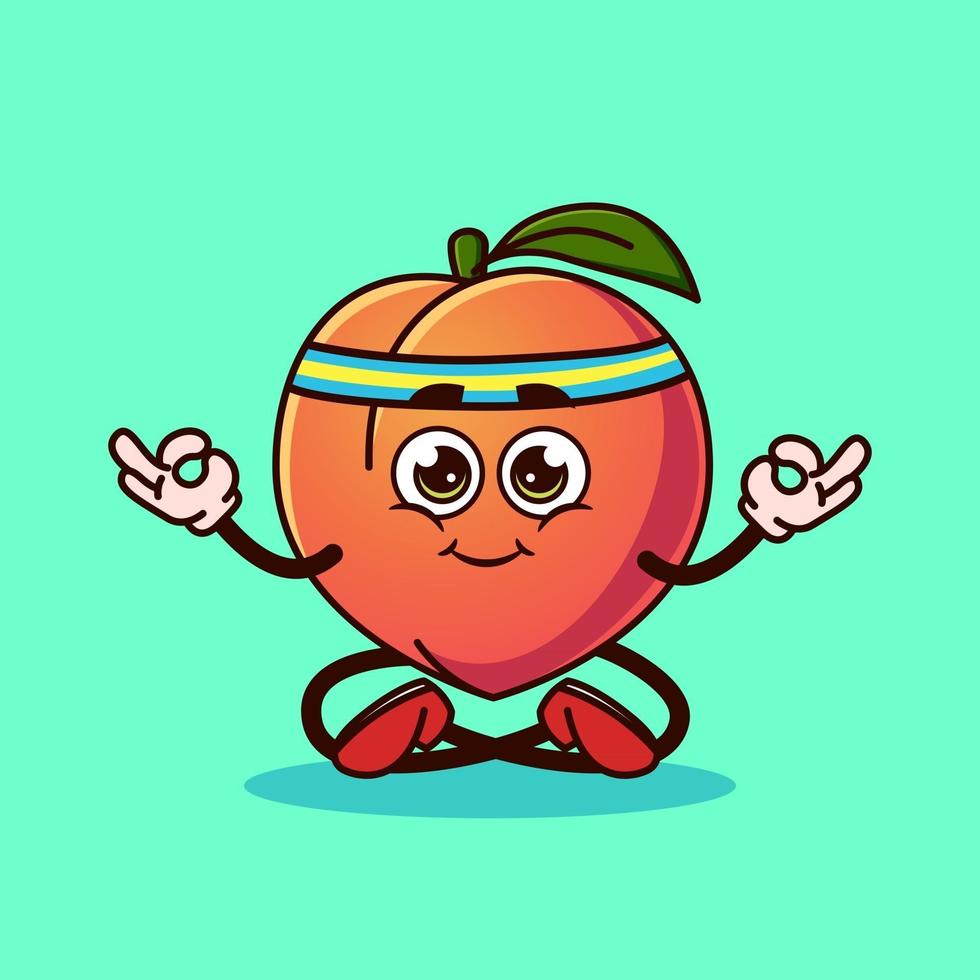 Cute Peach fruit character Meditation. vector