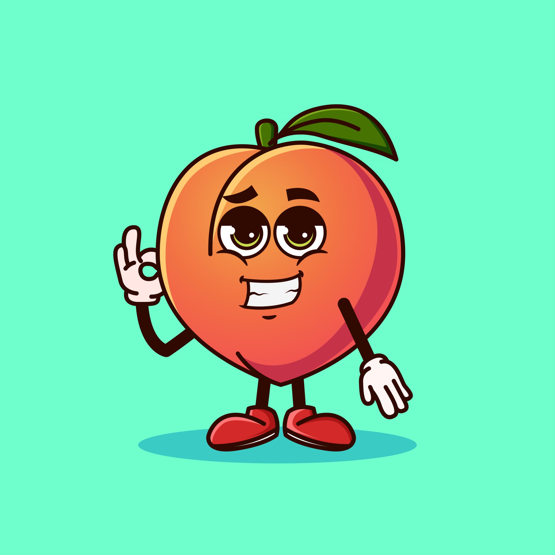 Cute Peach fruit character with cool emoji and show gesture OK 2993859
