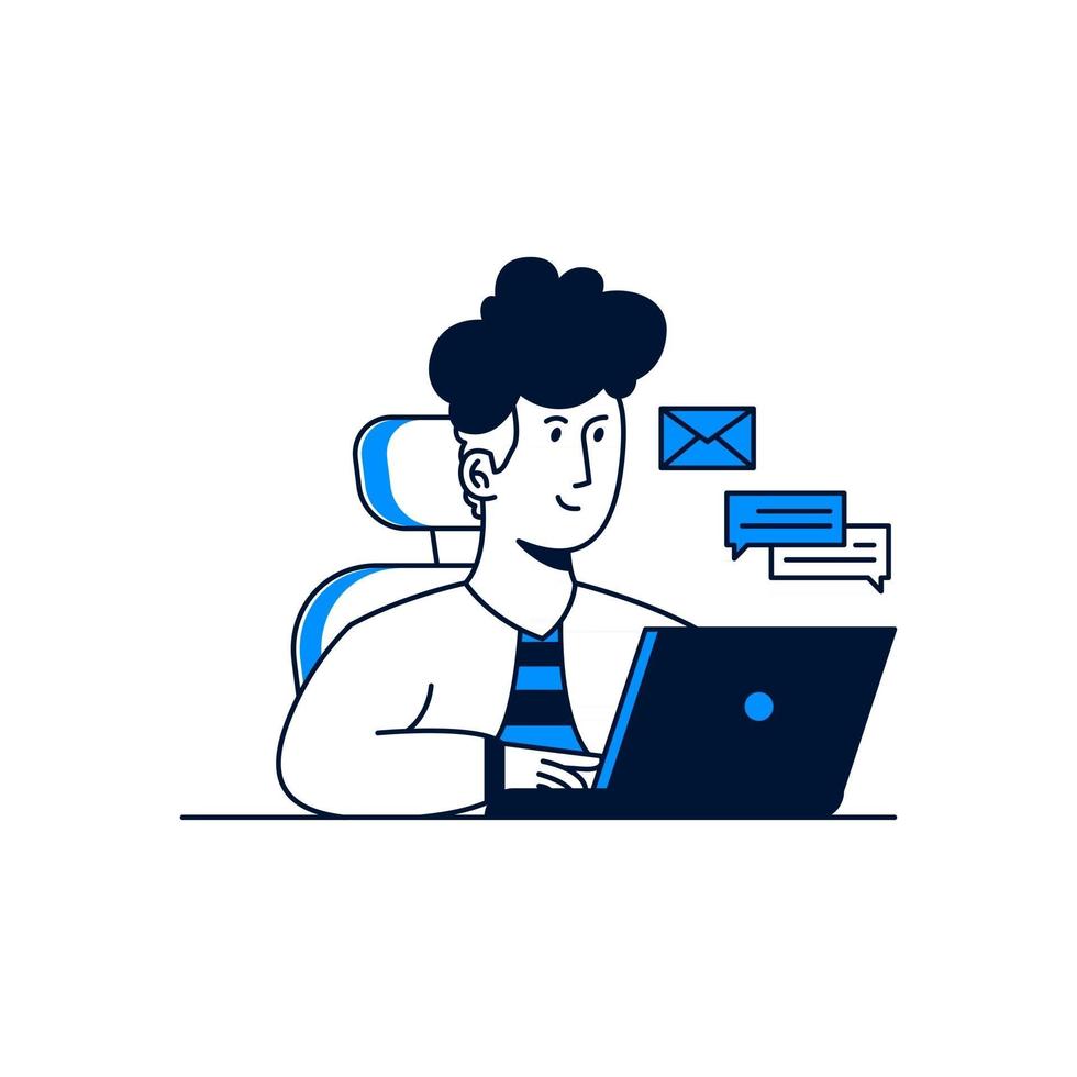 A man receive and sending email from laptop. vector