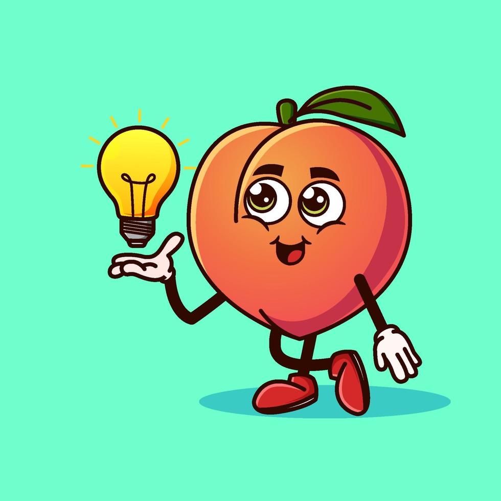 Cute Peach fruit character with light bulb Idea on hand vector