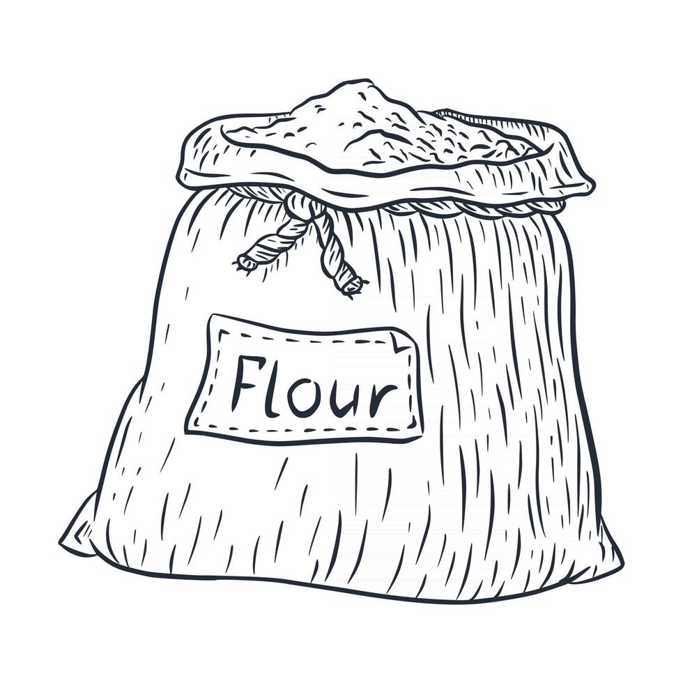 Line Art Sack with Flour Illustration vector