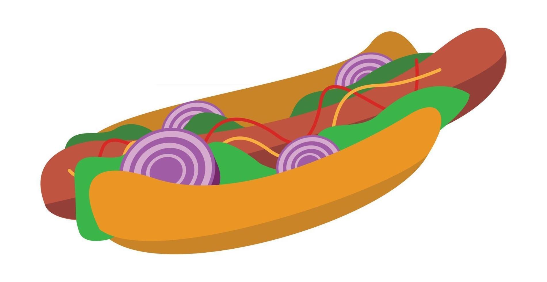 Realistic Sandwich with Sausage and Fresh Vegetables - Vector