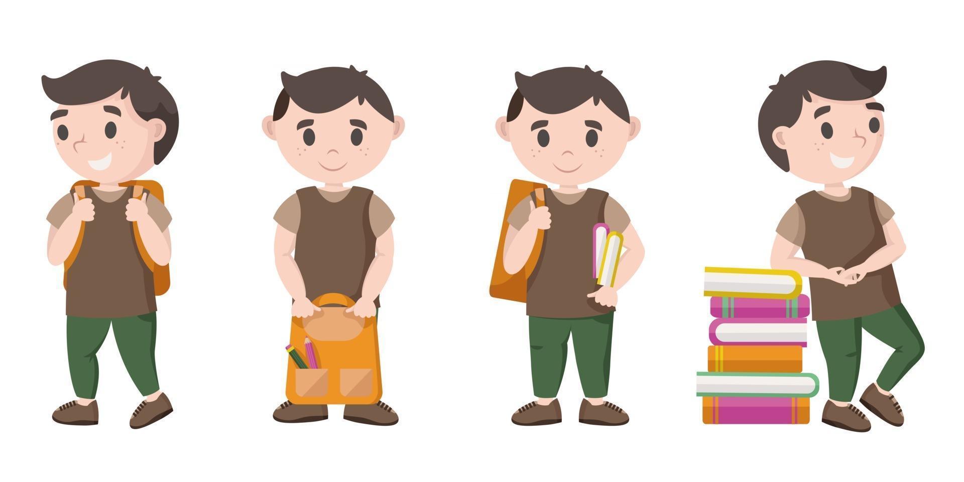 Schoolboy in different poses vector