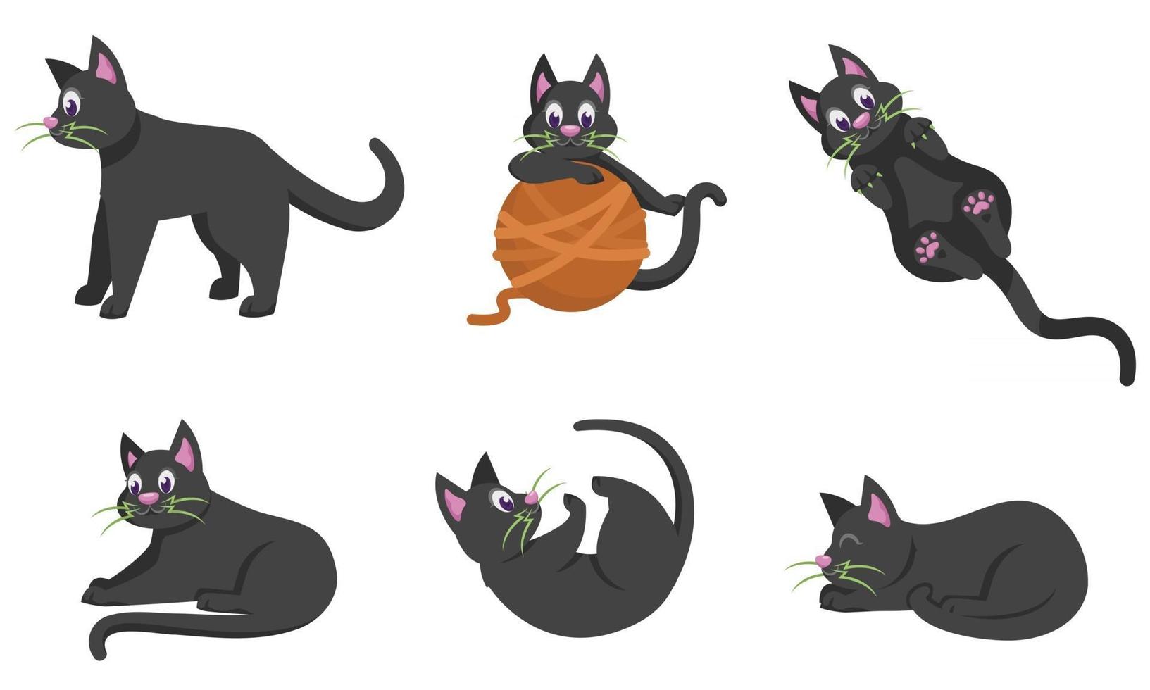 gato negro en diferentes poses vector