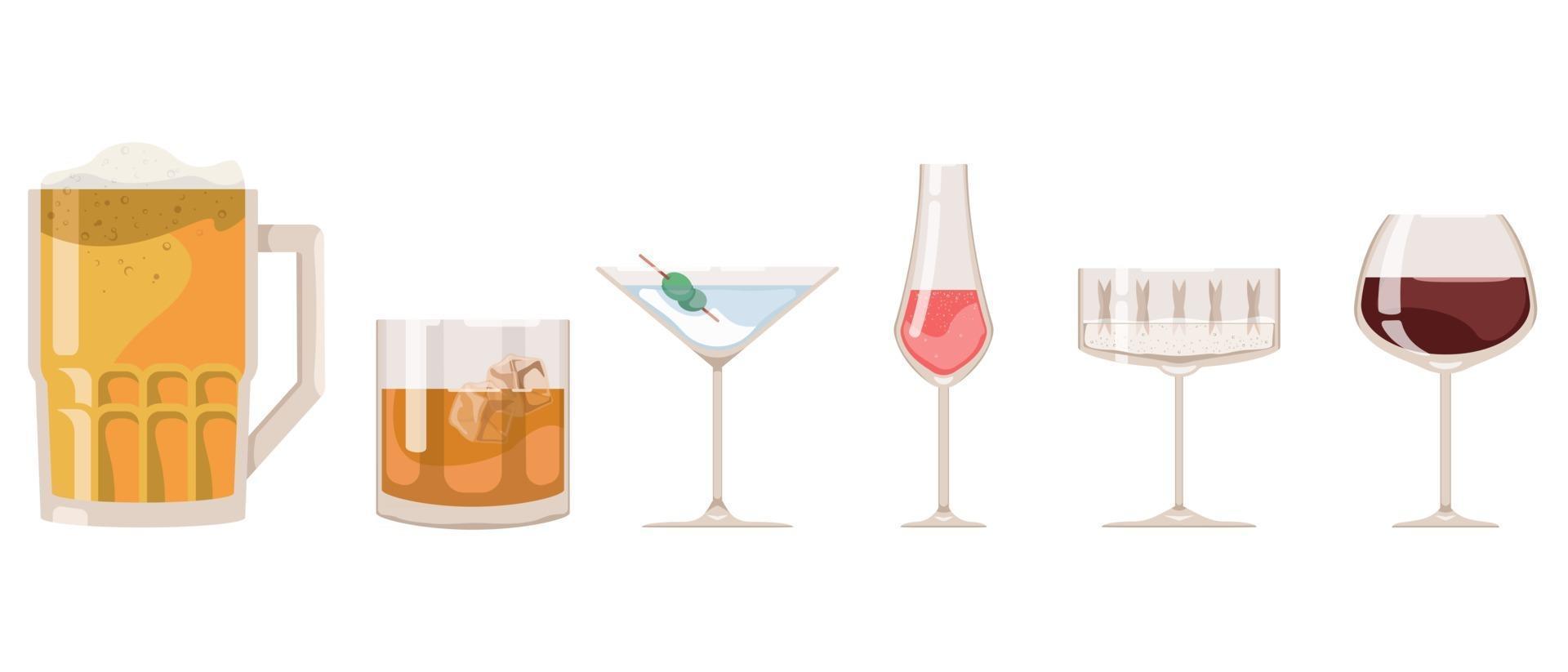 conjunto de diferentes vasos de bar. vector