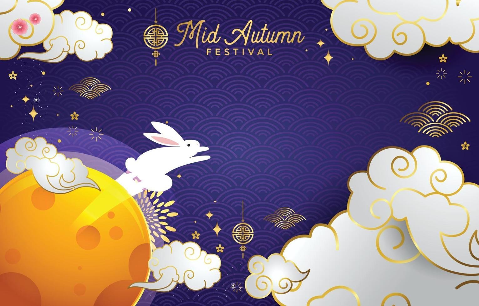 Mid Autumn Festival with Jumping Bunny Character vector