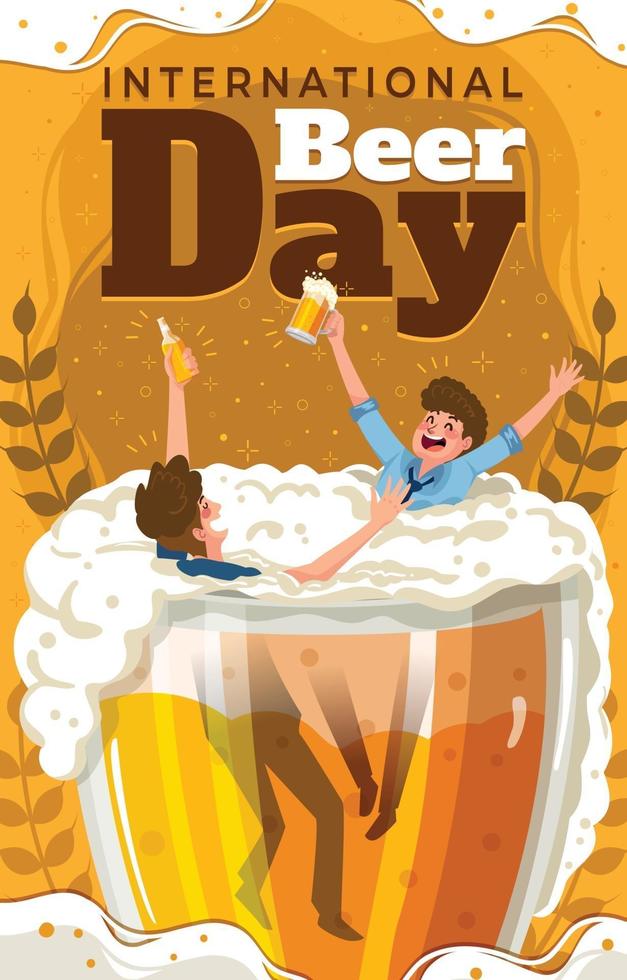 concepto del día internacional de la cerveza con gente brindando cerveza vector