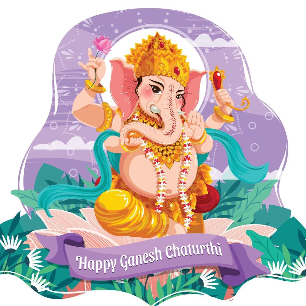 Happy Ganesh Chaturthi With Lord Ganesh Concept vector