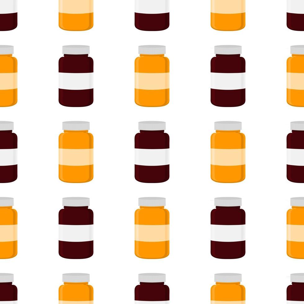 Gran conjunto de colores diferentes tipos de píldoras dentro del tarro cerrado vector