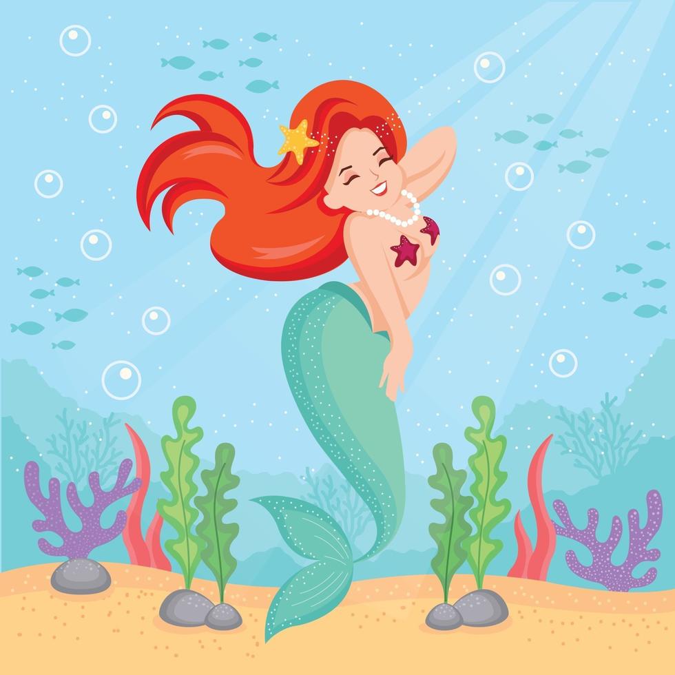 Smiling Mermaid Enjoying Sun Warmth Underwater vector