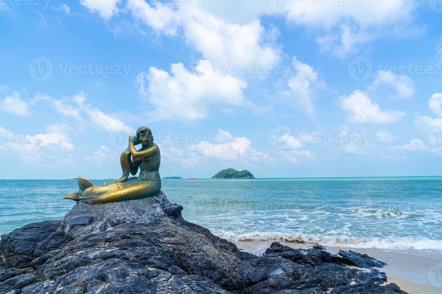 Golden Mermaid Statues On Samila Beach Landmark Of Songkla In Thailand