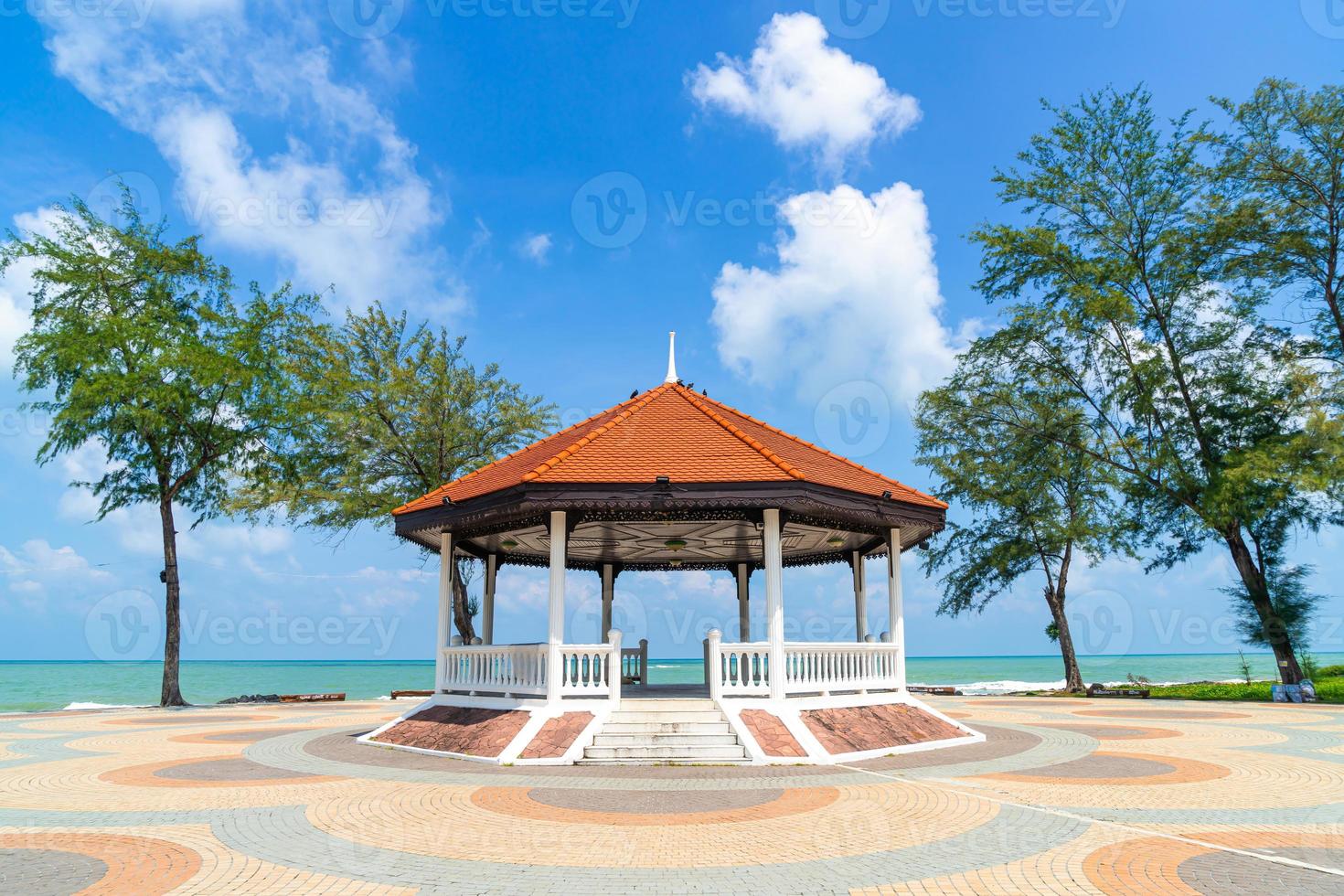 Pavilion with sea beach background in Songkla, Thailand photo