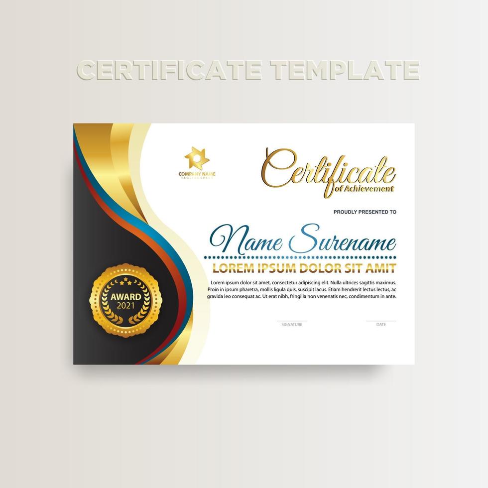 Modern gradient color certificate template design with gold color vector