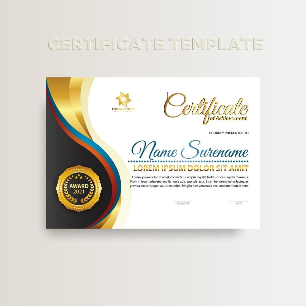 diseño de plantilla de certificado de color degradado moderno con color dorado vector