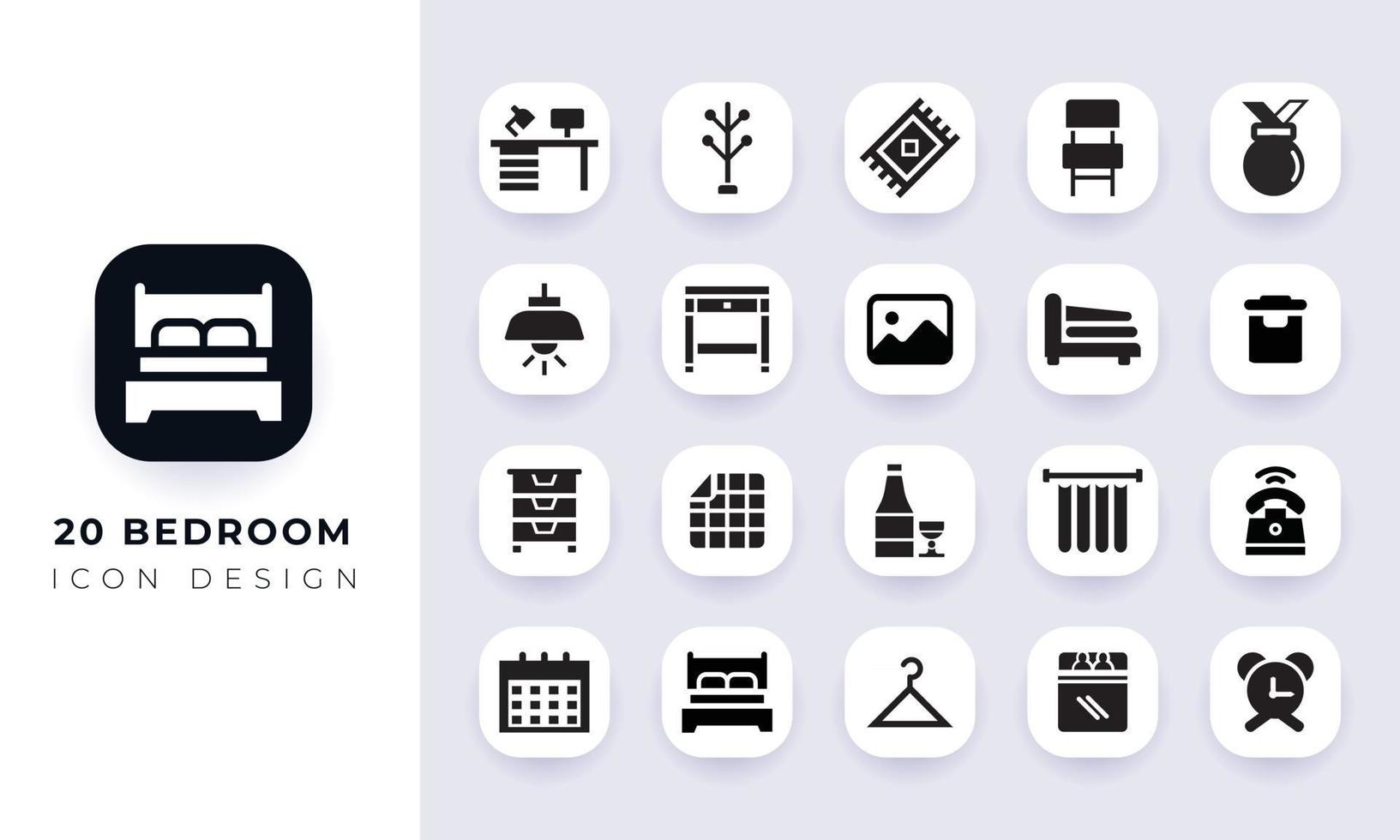 Minimal flat bedroom icon pack. vector