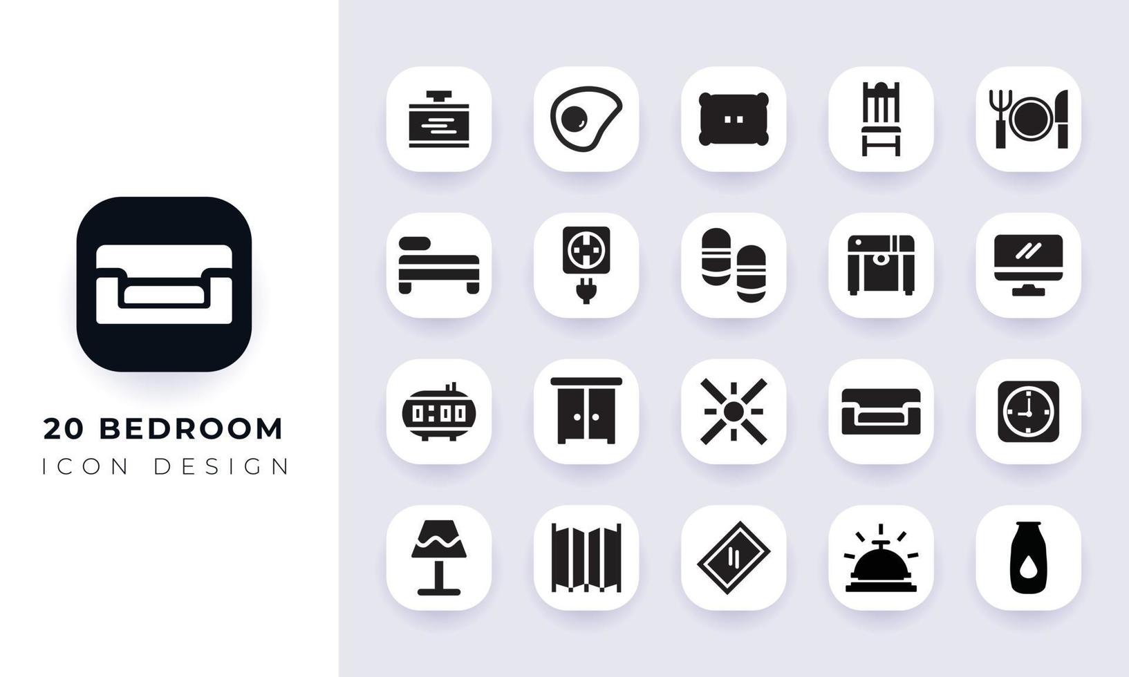 Minimal flat bedroom icon pack. vector