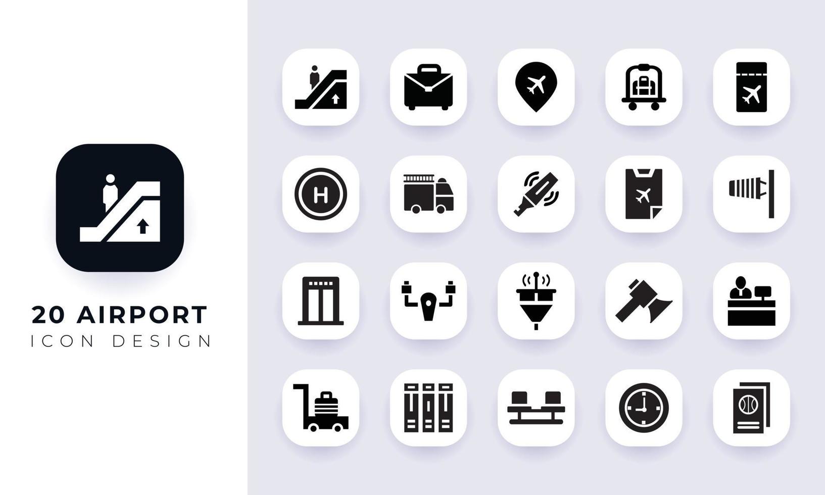 Minimal flat airport icon pack. vector