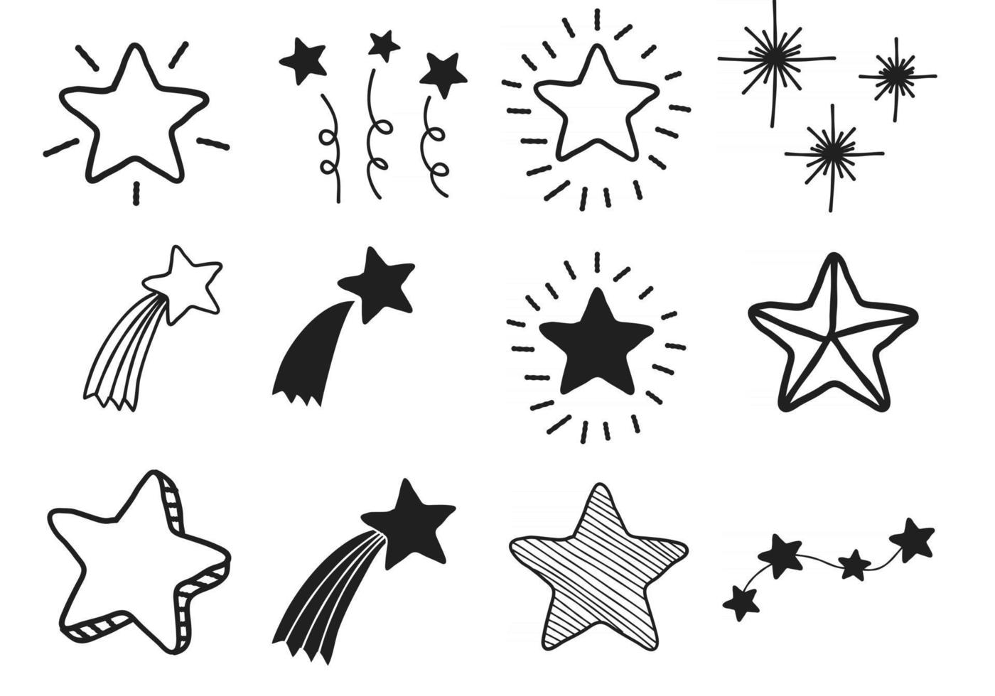 conjunto de estrellas negras dibujadas a mano doodle vector