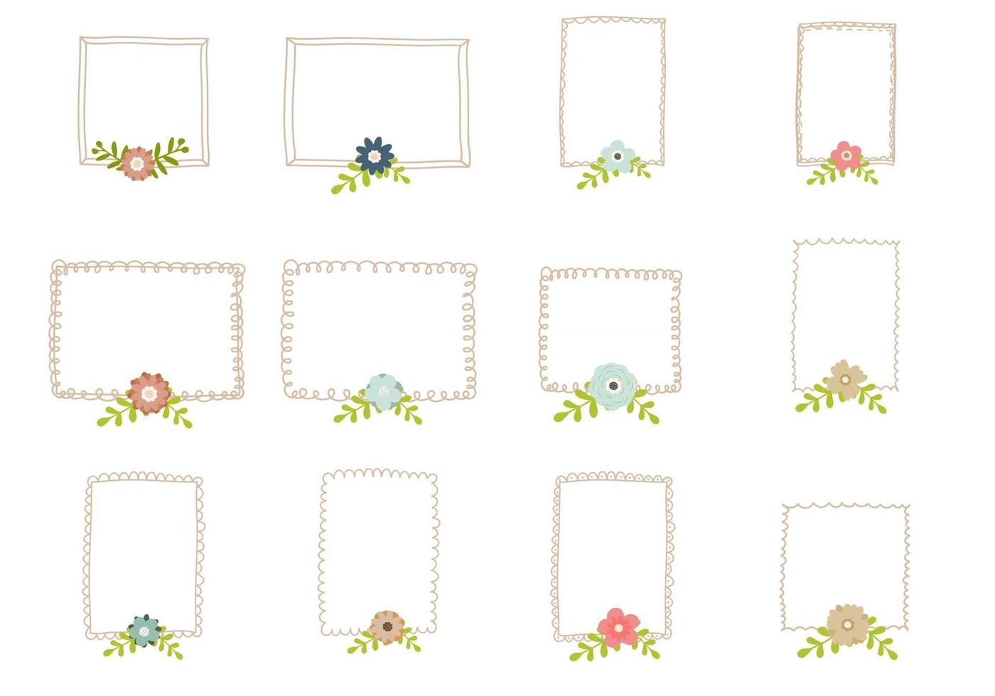 Cute Hand Drawn Set of Frame With Flowers vector