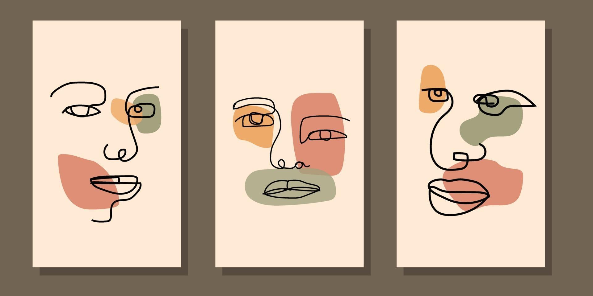 abstract aesthetic mid century modern line art face boho poster vector